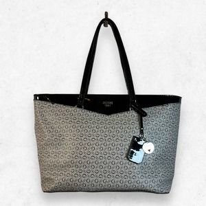 Guess 1981 Tote Bag Big Office‎ Purse Black Gray G Pattern Full Zipper Accessory
